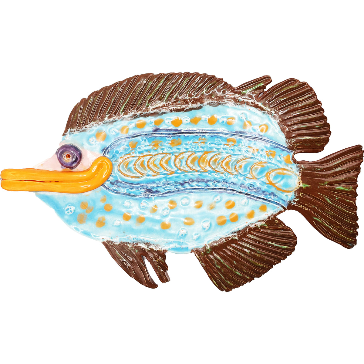 Ceramic Arts Handmade Clay Crafts Glazed Fish 11-inch by 7-inch made by WATCH 4808