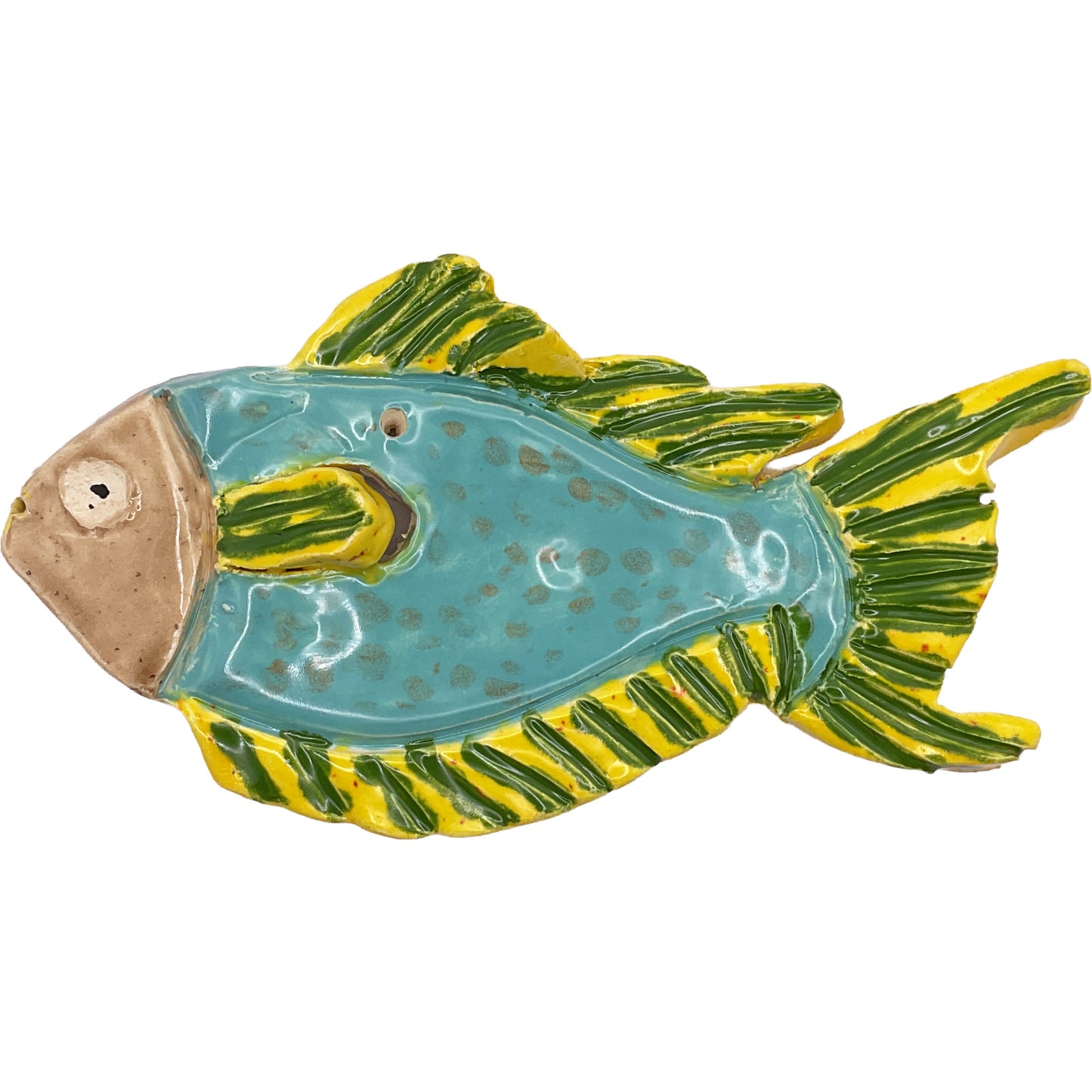 Ceramic Arts Handmade Clay Crafts Glazed Fish 3-inch by 6-inch made by Zack Kipper 4173