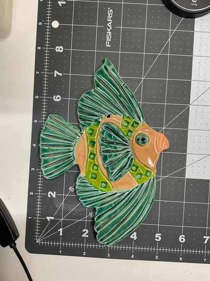 Ceramic Arts Handmade Clay Crafts Glazed Fish 5-inch by 8-inch made by Lisa Uptain and WATCH 4792