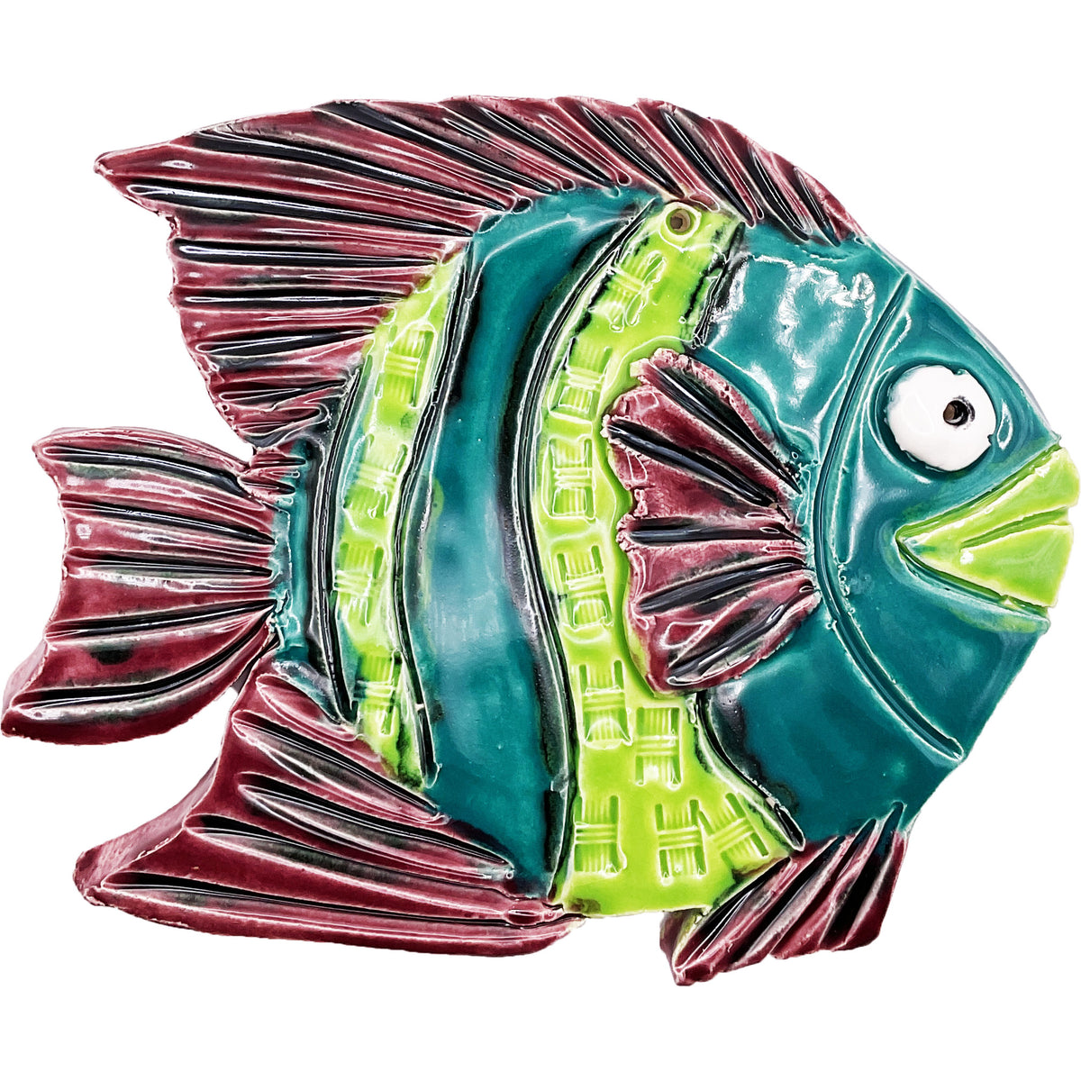 Ceramic Arts Handmade Clay Crafts Glazed Fish 5.5-inch by 5.5-inch made by Lisa Uptain and WATCH 4791