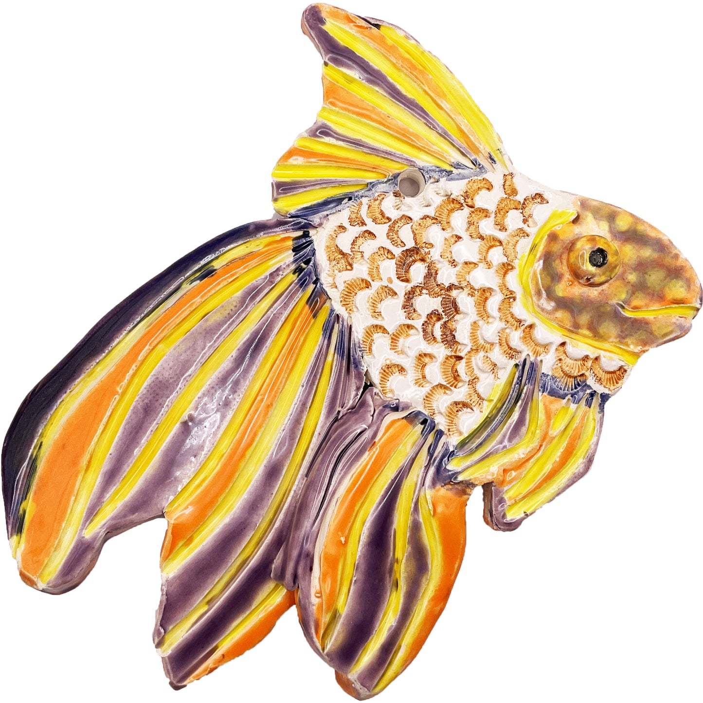 Ceramic Arts Handmade Clay Crafts Glazed Fish 6-inch by 6.5-inch made by Lisa Uptain and Anonymous 4748