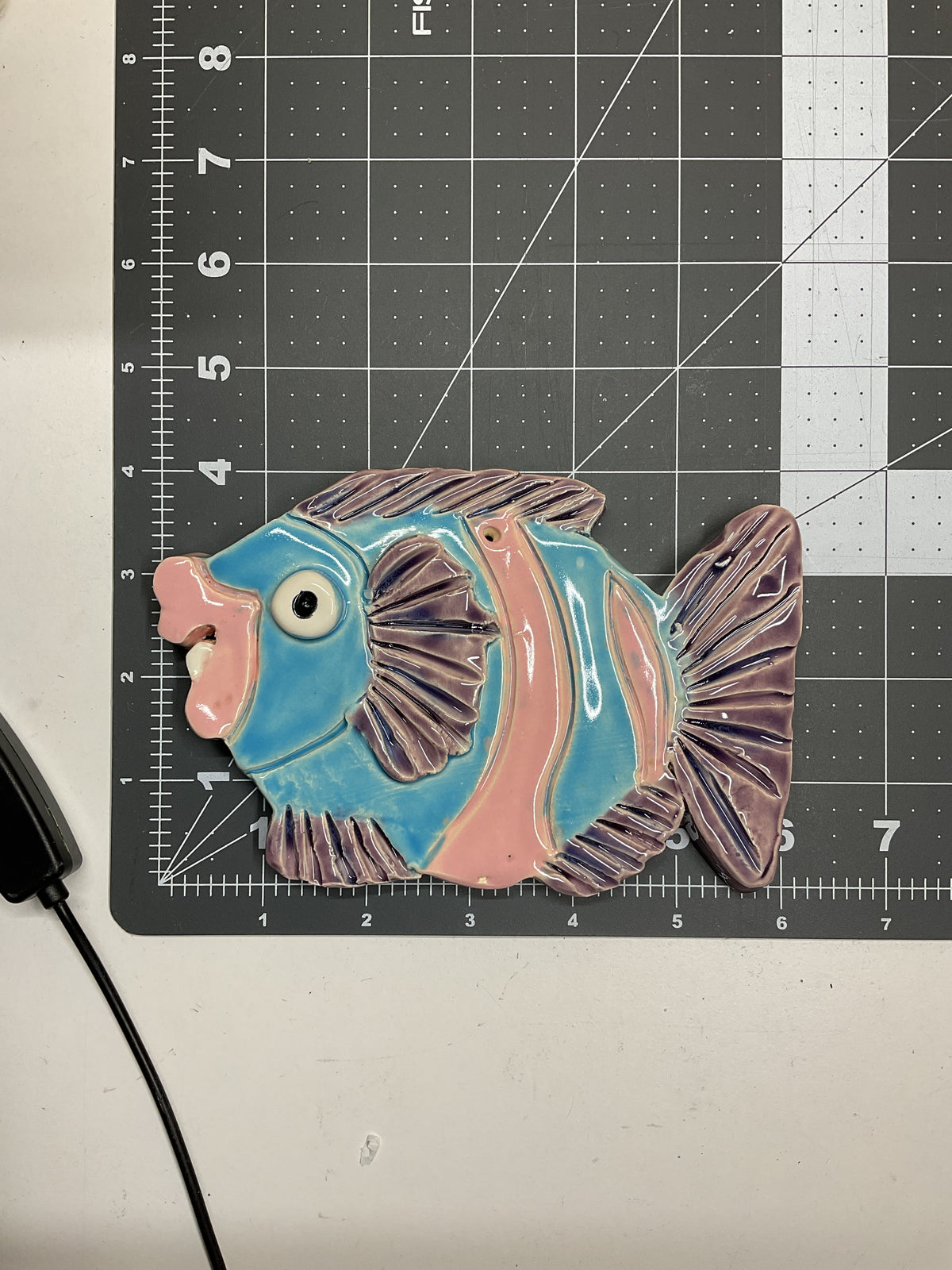 Ceramic Arts Handmade Clay Crafts Glazed Fish 6.5-inch by 4-inch made by Lisa Uptain and WATCH 4790