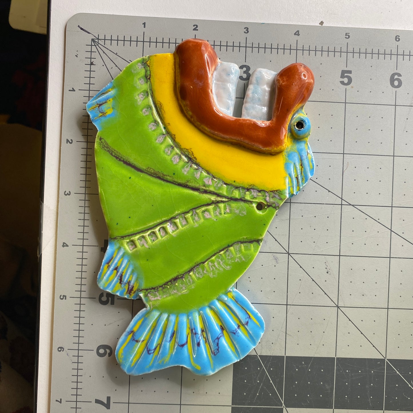 Ceramic Arts Handmade Clay Crafts Glazed Fish 6.5-inch by 4.5-inch made by Lisa Uptain and Lynn Stahl