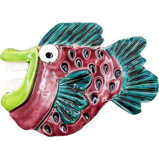 Ceramic Arts Handmade Clay Crafts Glazed Fish 6.5-inch by 5-inch made by Lisa Uptain and WATCH 4787
