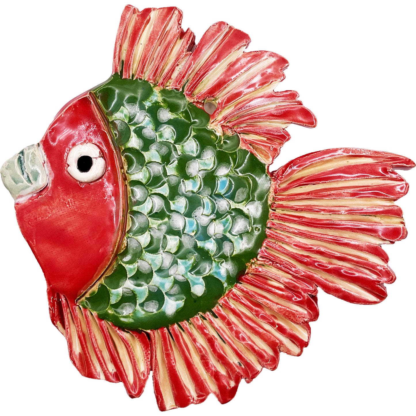 Ceramic Arts Handmade Clay Crafts Glazed Fish 6.5-inch by 6.5-inch made by Lisa Uptain and Anonymous (See Initials) 4717