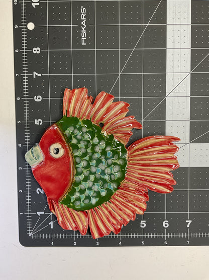 Ceramic Arts Handmade Clay Crafts Glazed Fish 6.5-inch by 6.5-inch made by Lisa Uptain and Anonymous (See Initials) 4717