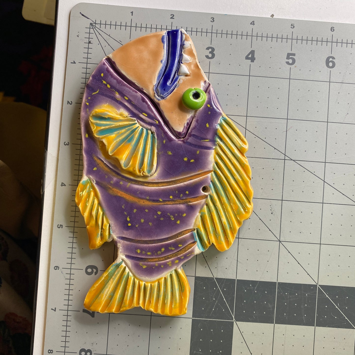 Ceramic Arts Handmade Clay Crafts Glazed Fish 7-inch by 4-inch made by Lisa Uptain 4012