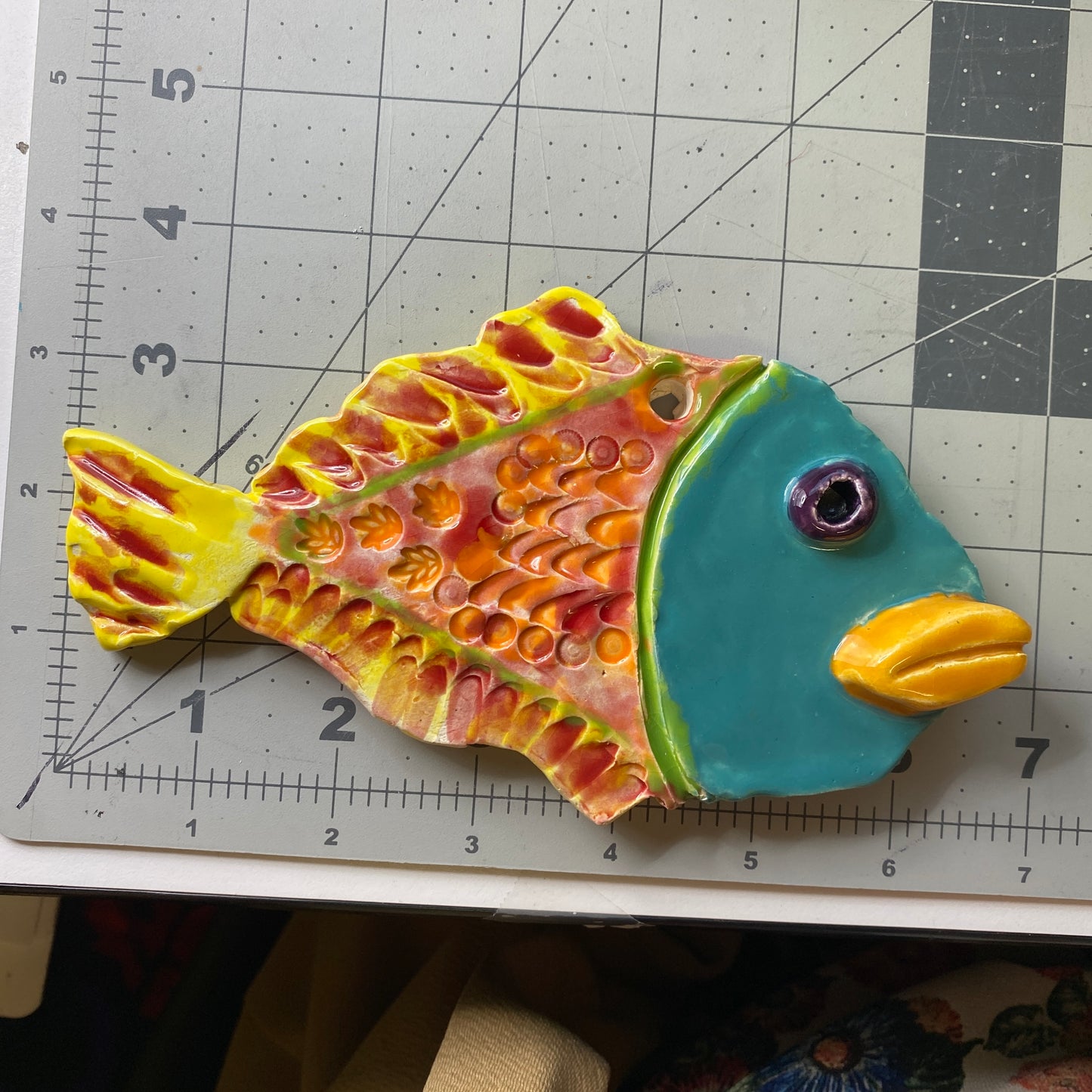Ceramic Arts Handmade Clay Crafts Glazed Fish 7-inch by 4-inch made by Morgan Fox and Ben Levine 4019