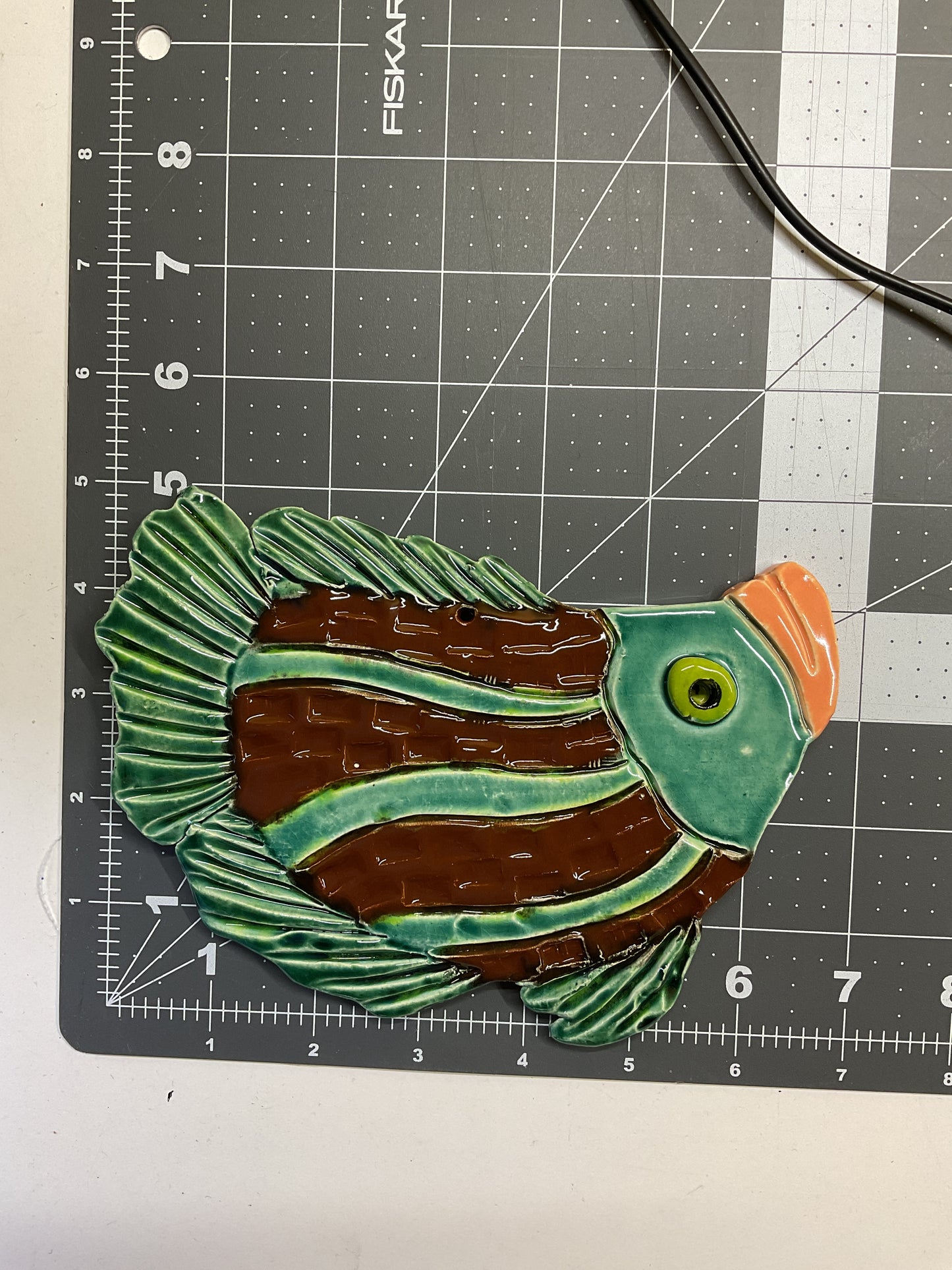 Ceramic Arts Handmade Clay Crafts Glazed Fish 7-inch by 5-inch made by Lisa Uptain and WATCH 4741