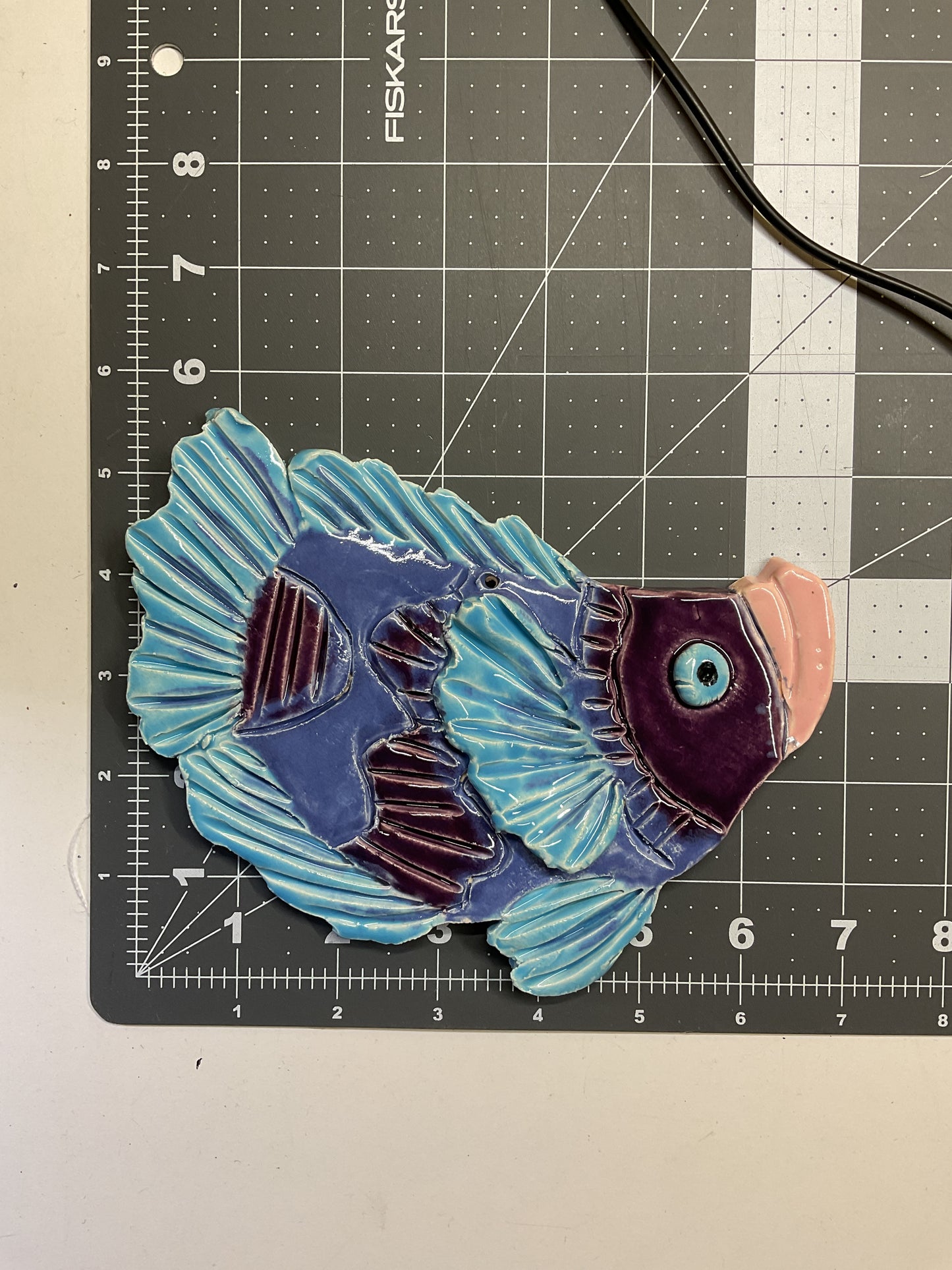 Ceramic Arts Handmade Clay Crafts Glazed Fish 7-inch by 6.5-inch made by Lisa Uptain and WATCH 4746