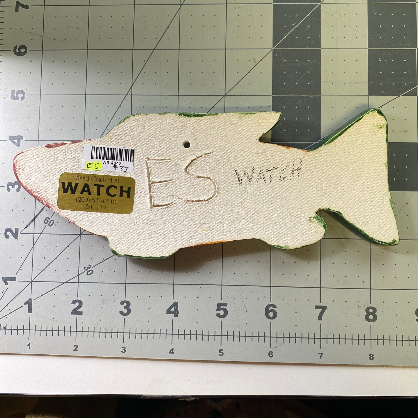 Ceramic Arts Handmade Clay Crafts Glazed Fish 7.5-inch by 3-inch made by Eric Stacy 4042