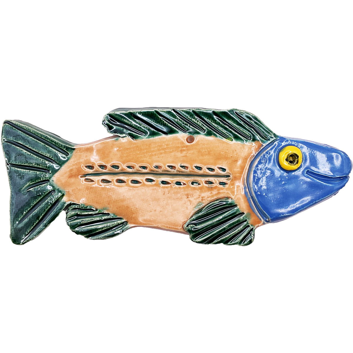 Ceramic Arts Handmade Clay Crafts Glazed Fish 7.5-inch by 3-inch made by Lisa Uptain and WATCH 4794