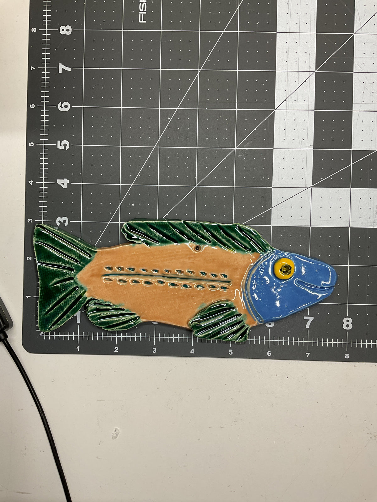 Ceramic Arts Handmade Clay Crafts Glazed Fish 7.5-inch by 3-inch made by Lisa Uptain and WATCH 4794