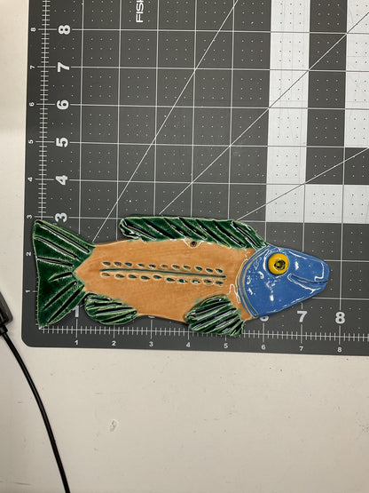 Ceramic Arts Handmade Clay Crafts Glazed Fish 7.5-inch by 3-inch made by Lisa Uptain and WATCH 4794