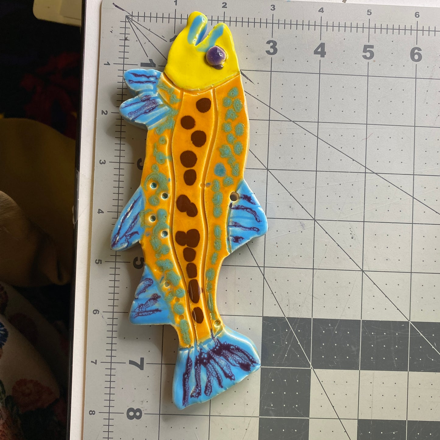 Ceramic Arts Handmade Clay Crafts Glazed Fish 8-inch by 3-inch made by Izzy Terry 4026
