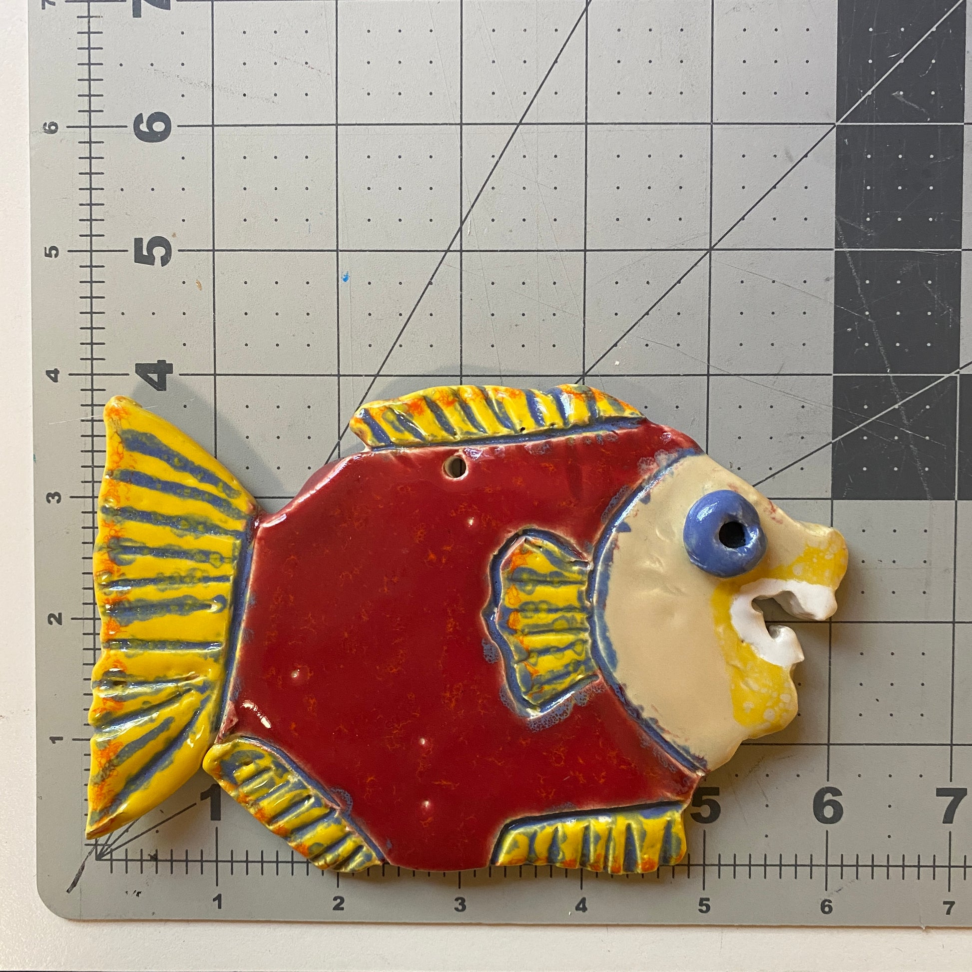 WATCH Resources Art Guild - Ceramic Arts Handmade Clay Crafts Glazed Fish w/ Teeth 6-inch by 4-inch made by Ben Levine 4497