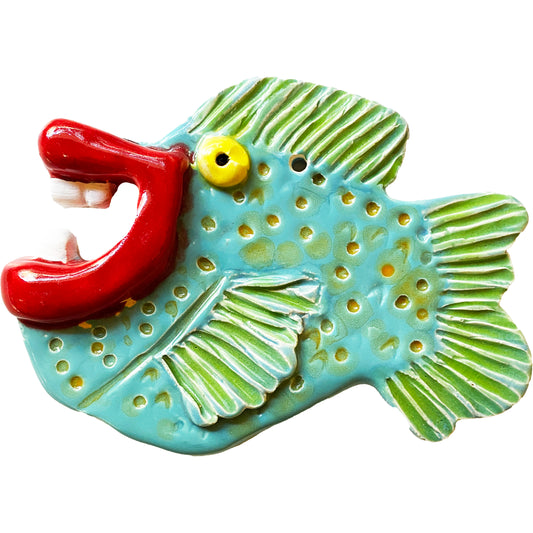WATCH Resources Art Guild - Ceramic Arts Handmade Clay Crafts Glazed Fish w/ Teeth 7-inch by 5-inch made by Patty Farley 4493