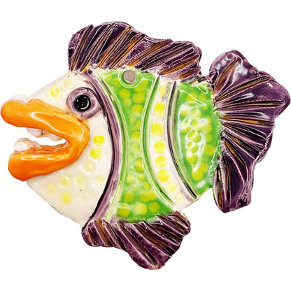Ceramic Arts Handmade Clay Crafts Glazed Fish with Teeth 5-inch by 4-inch made by Lisa Uptain and Karissa Archer 4690