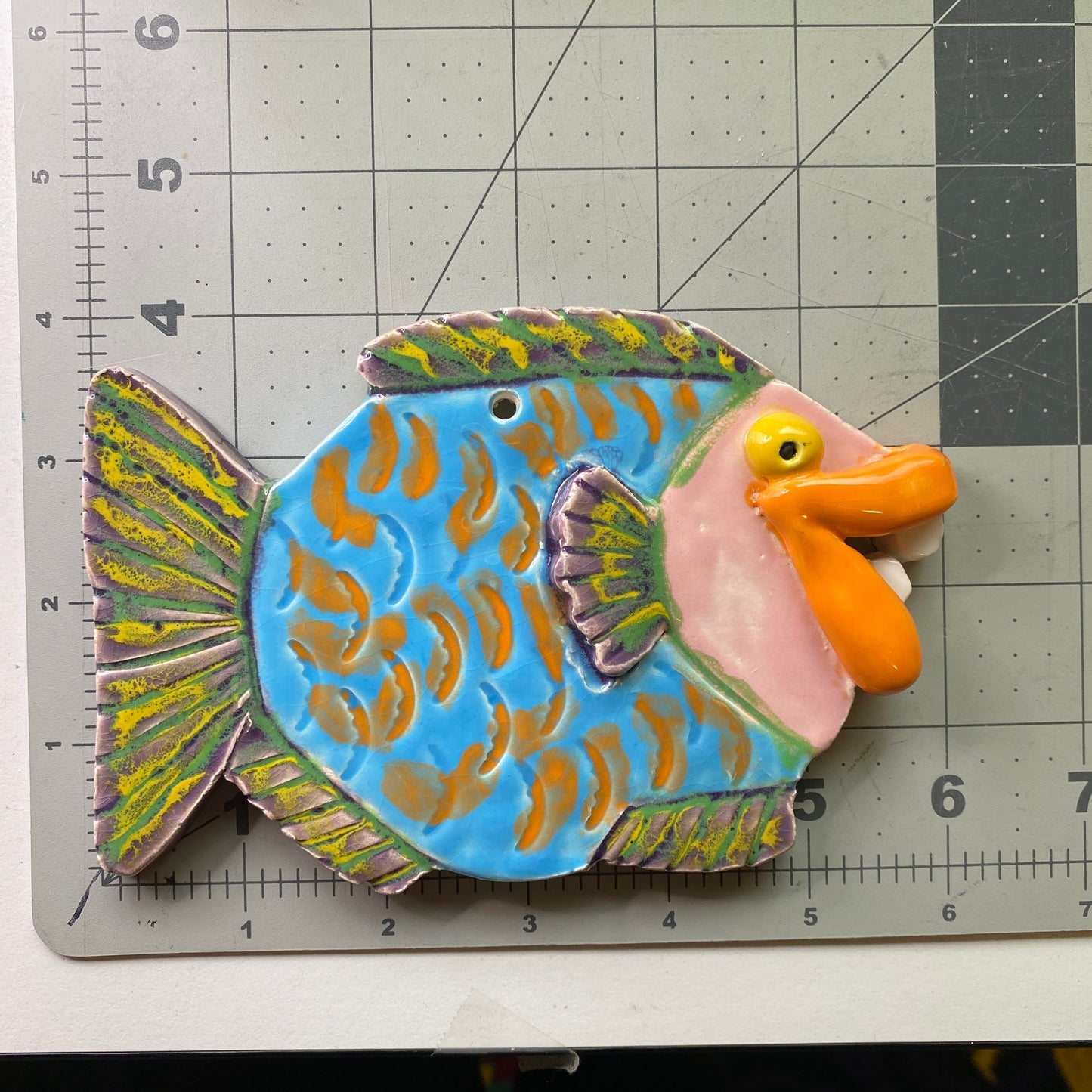 Ceramic Arts Handmade Clay Crafts Glazed Fish with Teeth 6-inch by 4-inch made by Ashley Dorset 4077