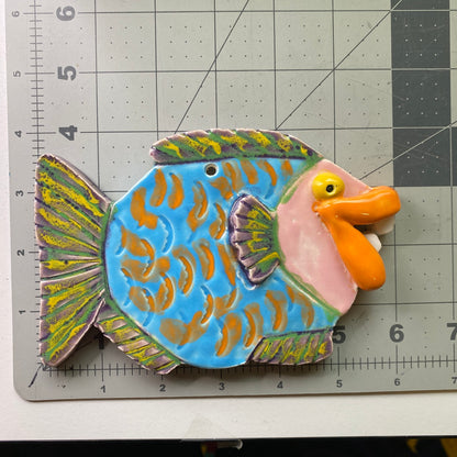 Ceramic Arts Handmade Clay Crafts Glazed Fish with Teeth 6-inch by 4-inch made by Ashley Dorset 4077