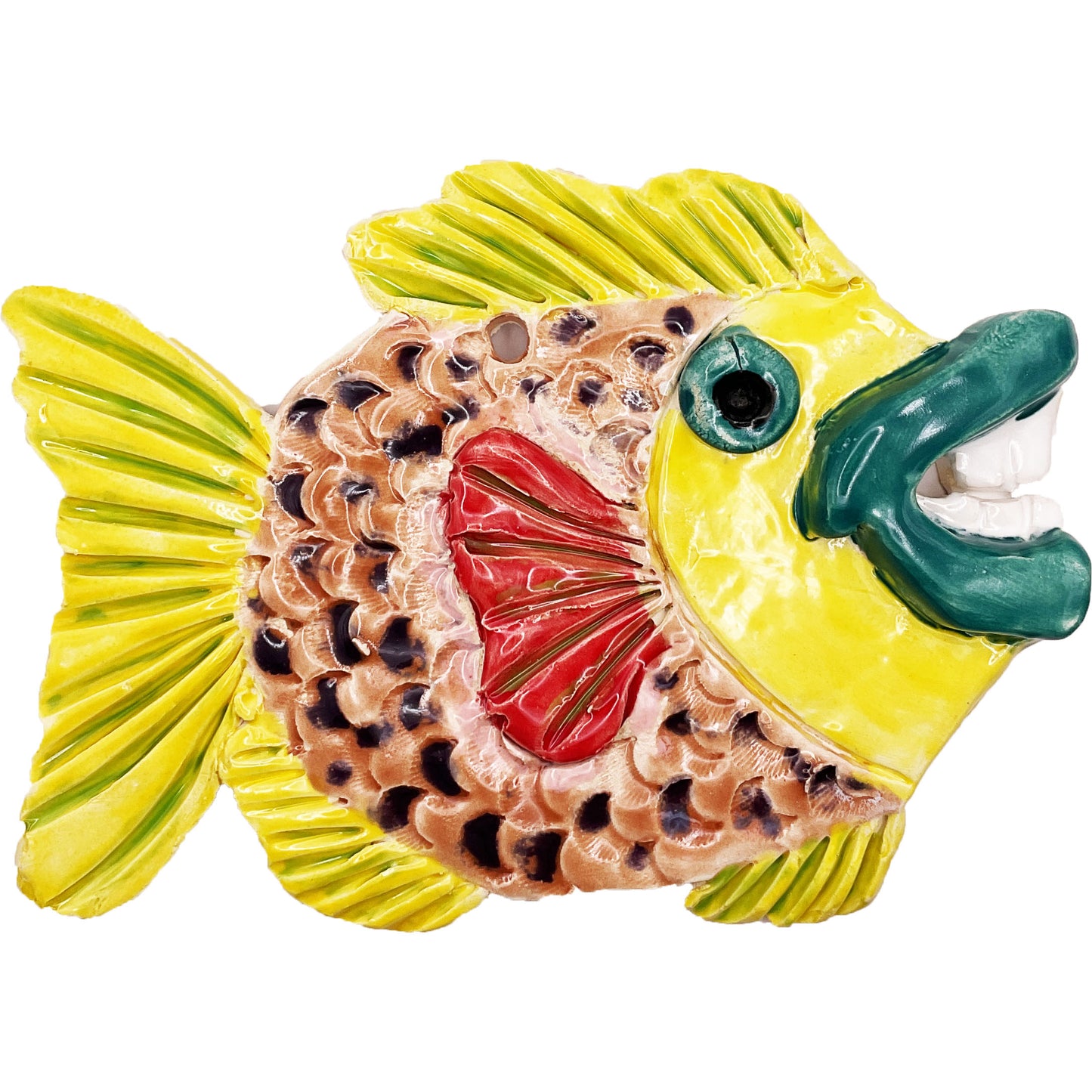 WATCH Resources Art Guild - Ceramic Arts Handmade Clay Crafts Glazed Fish with Teeth 6.5-inch by 4.5-inch made by Anonymous 4636