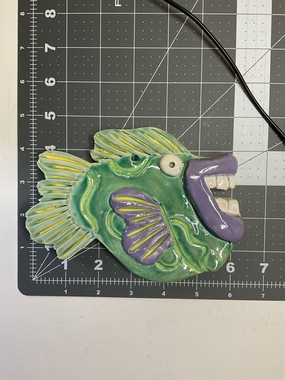 Ceramic Arts Handmade Clay Crafts Glazed Fish with Teeth 6.5-inch by 4.5-inch made by Lisa Uptain and Anonymous 4712