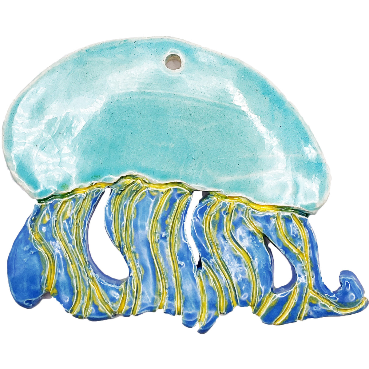 Ceramic Arts Handmade Clay Crafts Glazed Jelly Fish 4-inch by 4.5-inch made by Angelina Vida-White 4783
