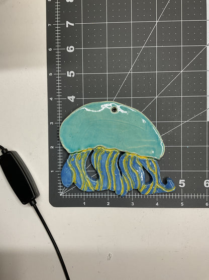 Ceramic Arts Handmade Clay Crafts Glazed Jelly Fish 4-inch by 4.5-inch made by Angelina Vida-White 4783