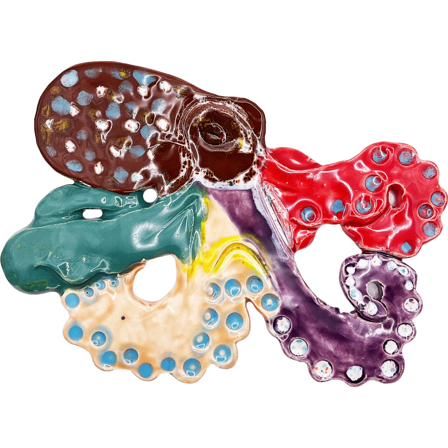 Ceramic Arts Handmade Clay Crafts Glazed Octopus 7.5-inch x 7.5-inch by Ashley Dorsett 4702