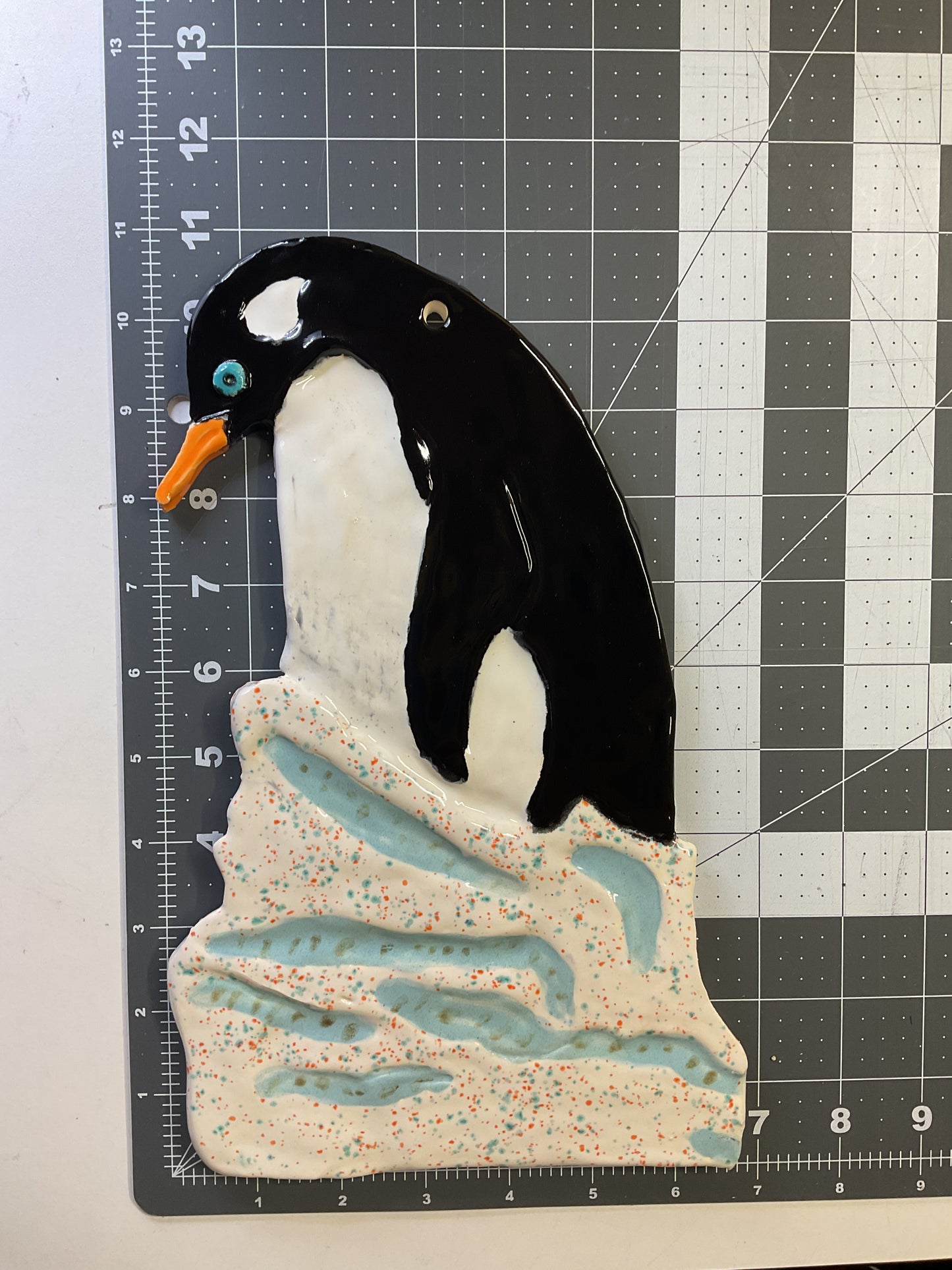 Ceramic Arts Handmade Clay Crafts Glazed Penguin 7-inch by 11-inch made by Lisa Uptain and Anonymous (See Shared) 4697