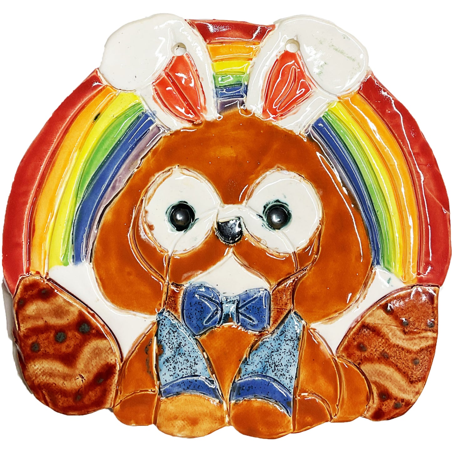 Ceramic Arts Handmade Clay Crafts Glazed Rainbow Dog made by Lisa Uptain 4677