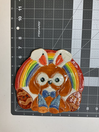 Ceramic Arts Handmade Clay Crafts Glazed Rainbow Dog made by Lisa Uptain 4677