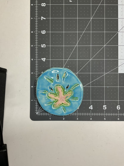 Ceramic Arts Handmade Clay Crafts Glazed Sand Dollar 3.5-inch by 3.5-inch made by Lisa Uptain and Loreen Bartschi 4778