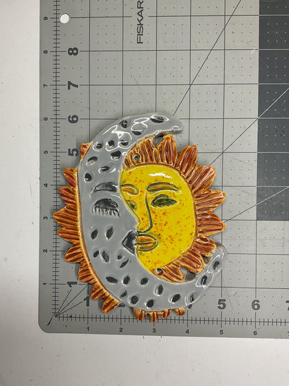 WATCH Resources Art Guild - Ceramic Arts Handmade Clay Crafts Glazed Sun and Moon 5-inch by 6-inch made by Lisa Uptain 4596