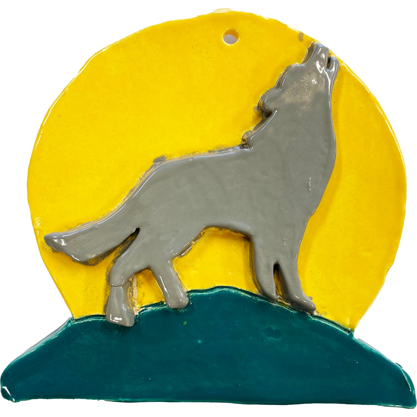 Ceramic Arts Handmade Clay Crafts Moon Wolf Glazed 8-inch x 7.5-inch by Lisa Uptain