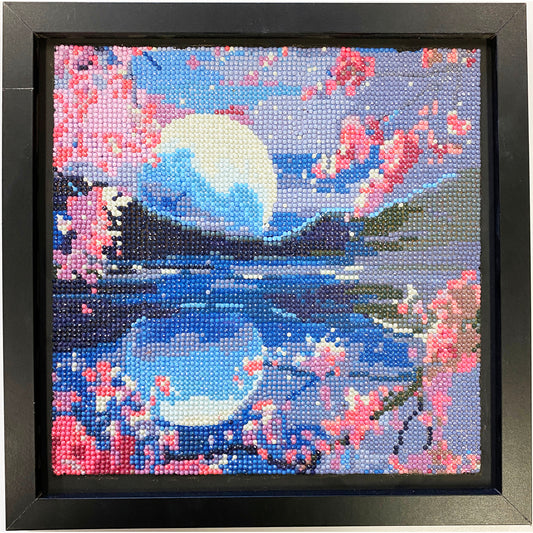Diamond Dot Art - Framed Canvas - Handmade Crafts - 12-inch x 12-inch Moon and Cherry Blossoms by Ashley Dorsett