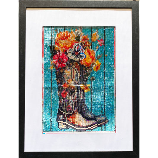 Diamond Dot Art - Framed Canvas - Handmade Crafts - 17 x 11-inch Boot Vase by Janice Stephens