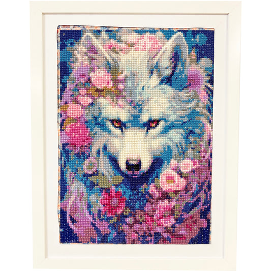 Diamond Dot Art - Framed Canvas - Handmade Crafts - 17 x 13-inch Wolf by Angelina Vida White