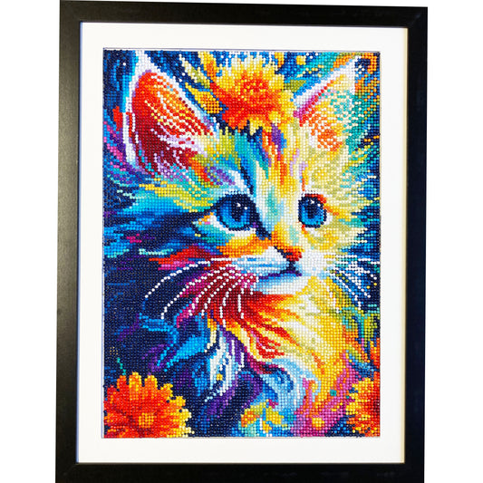 Diamond Dot Art - Framed Canvas - Handmade Crafts - 17 x 13-inch Cat by Jennifer Evje