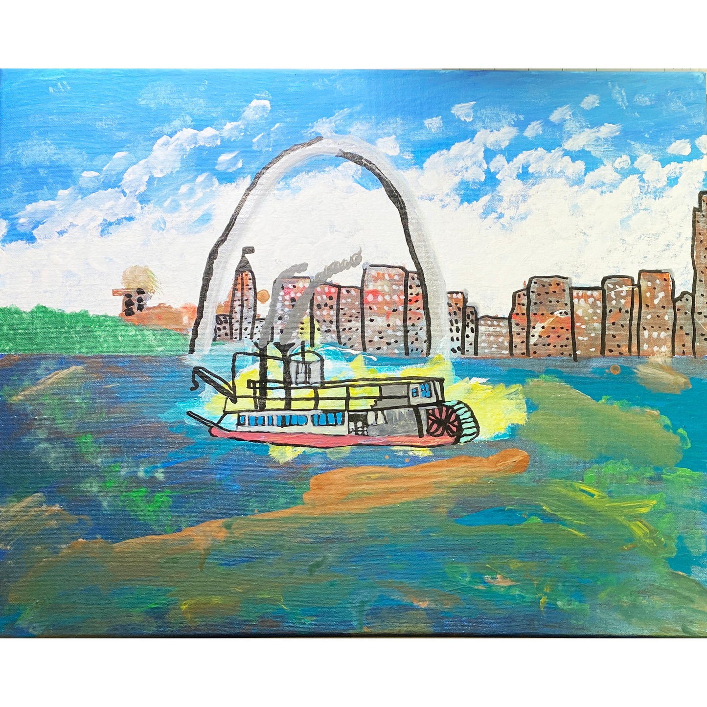 Framed Acrylic Painting on Stretched Canvas Original Fine Art 20-inch x 16-inch by Boat by Jeffrey Kohler-Crowe and Lukas Miller