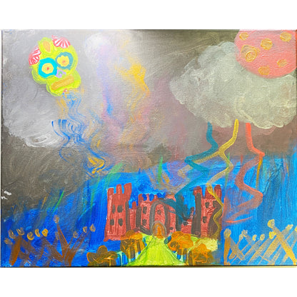 Framed Acrylic Painting on Stretched Canvas Original Fine Art 20-inch x 16-inch by Sugar Skull by Jeffrey Kohler-Crowe and Lukas Miller