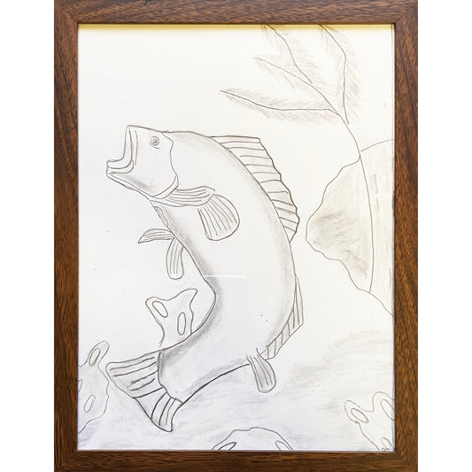 Framed Hand-Drawn Sketch 13" x 10" Fish Out of Water made by Mandy Ide