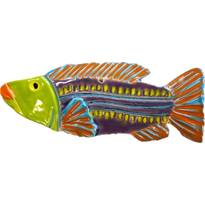 Handmade Ceramic Arts Clay Crafts 8-inch x 3-inch Glazed Fish by Jennifer Horne and Perry Miller