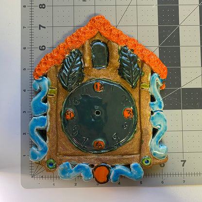 Handmade Ceramic Arts: Glazed 7.5-inch x 6.5-inch Clock by Lisa Uptain