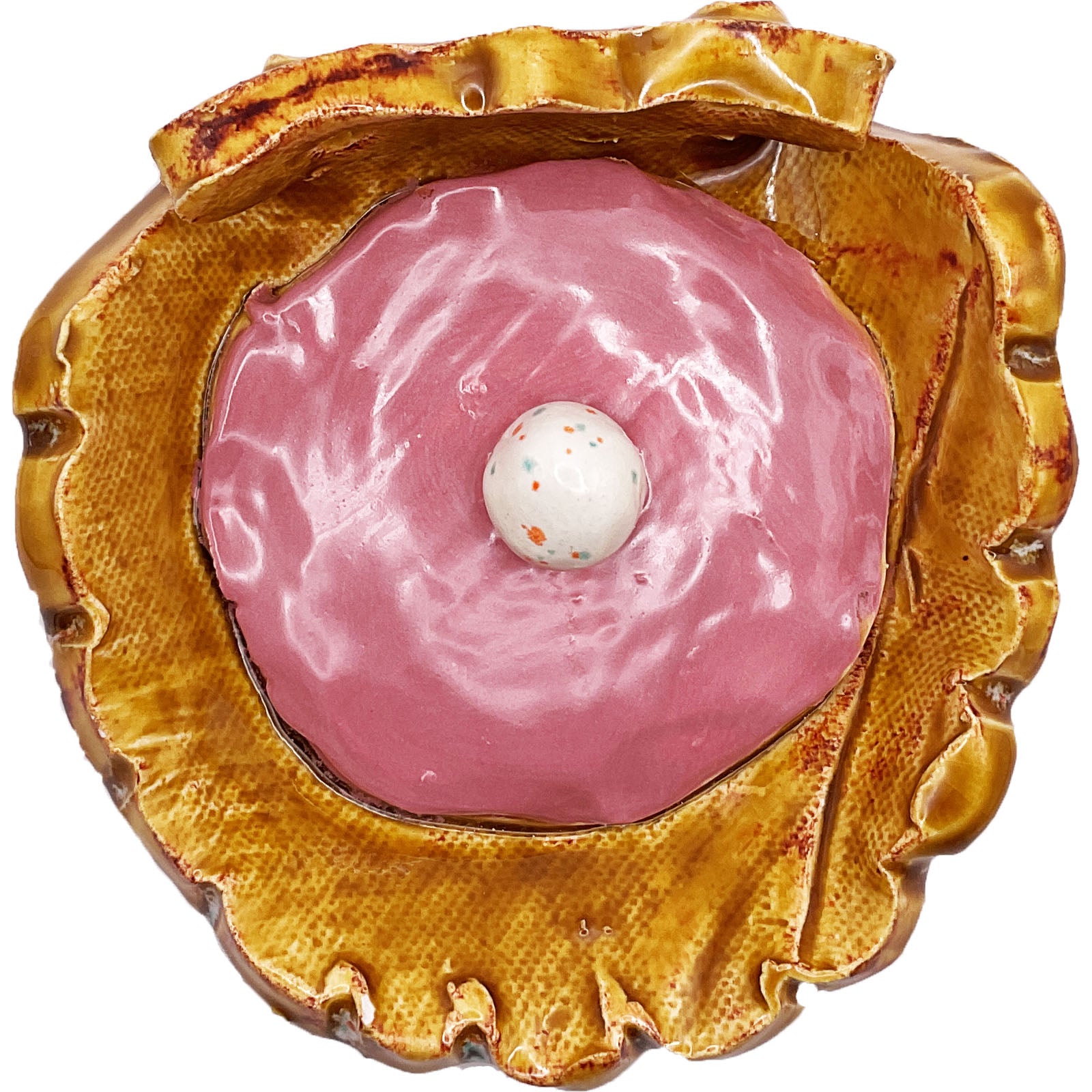 WATCH Resources Art Guild - Handmade Ceramic Arts: Glazed Clam with Pearl 4-inch x 4-inch by Lisa Uptain 4593