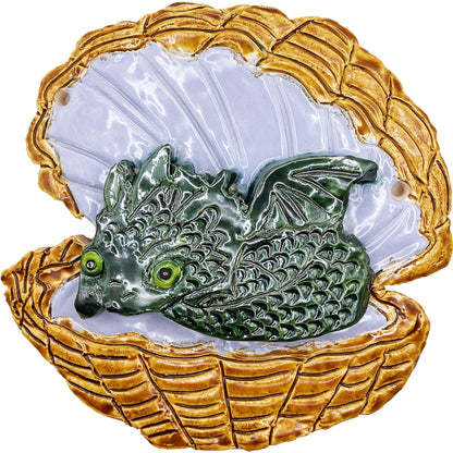 Handmade Ceramic Arts: Glazed Dragon In Egg 6.5-inch x 6.5-inch by Lisa Uptain 4749