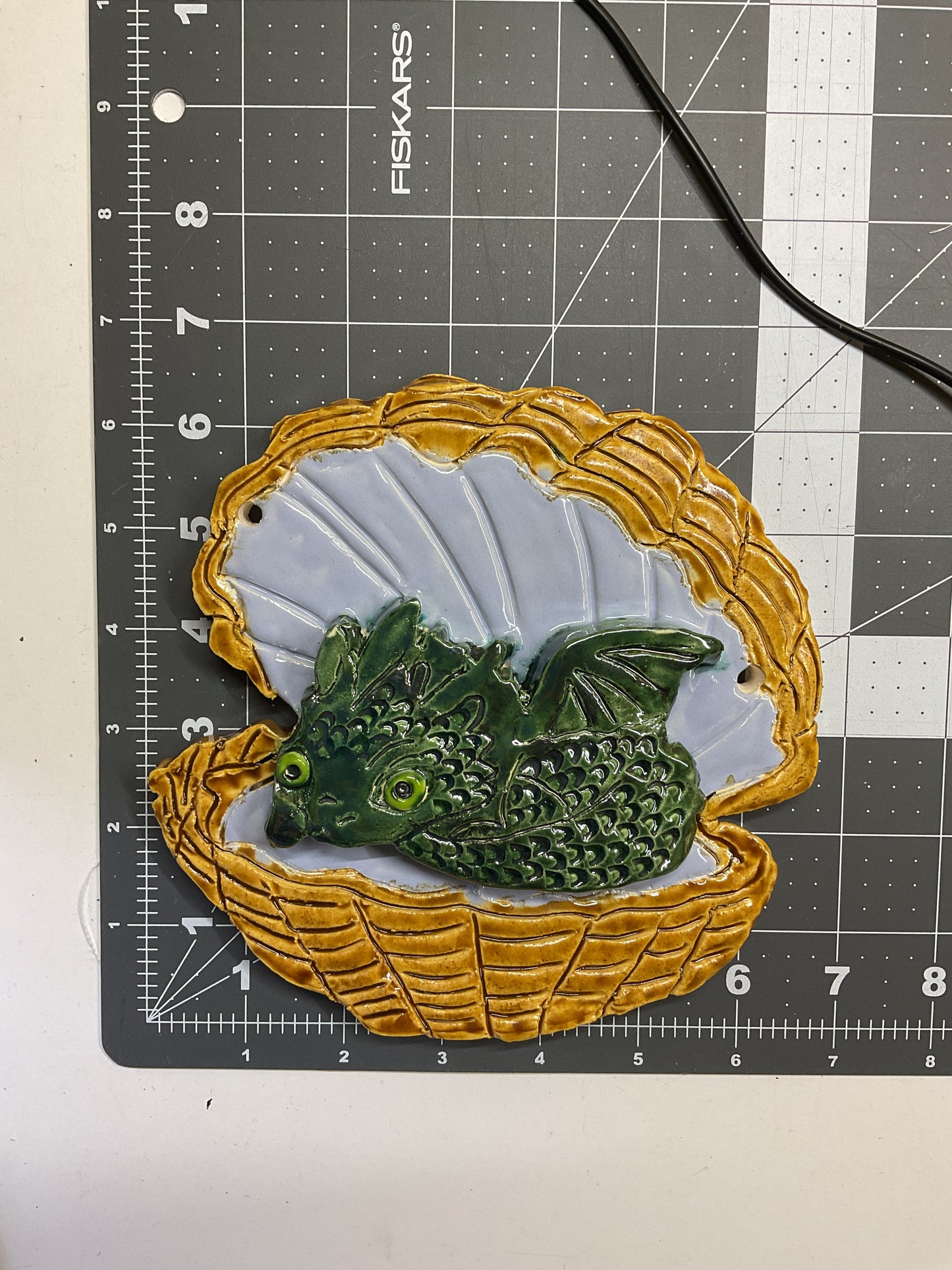 Handmade Ceramic Arts: Glazed Dragon In Egg 6.5-inch x 6.5-inch by Lisa Uptain 4749