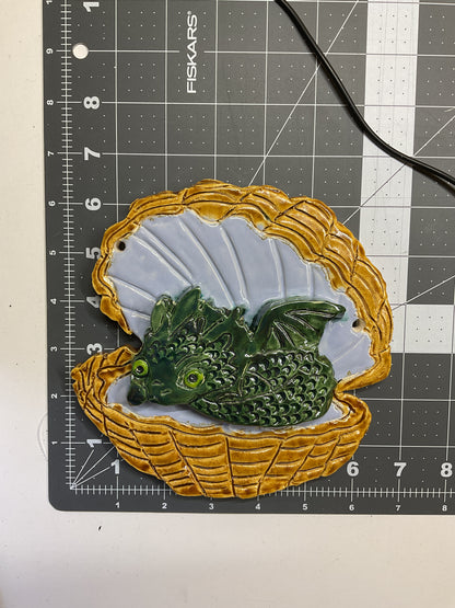 Handmade Ceramic Arts: Glazed Dragon In Egg 6.5-inch x 6.5-inch by Lisa Uptain 4749