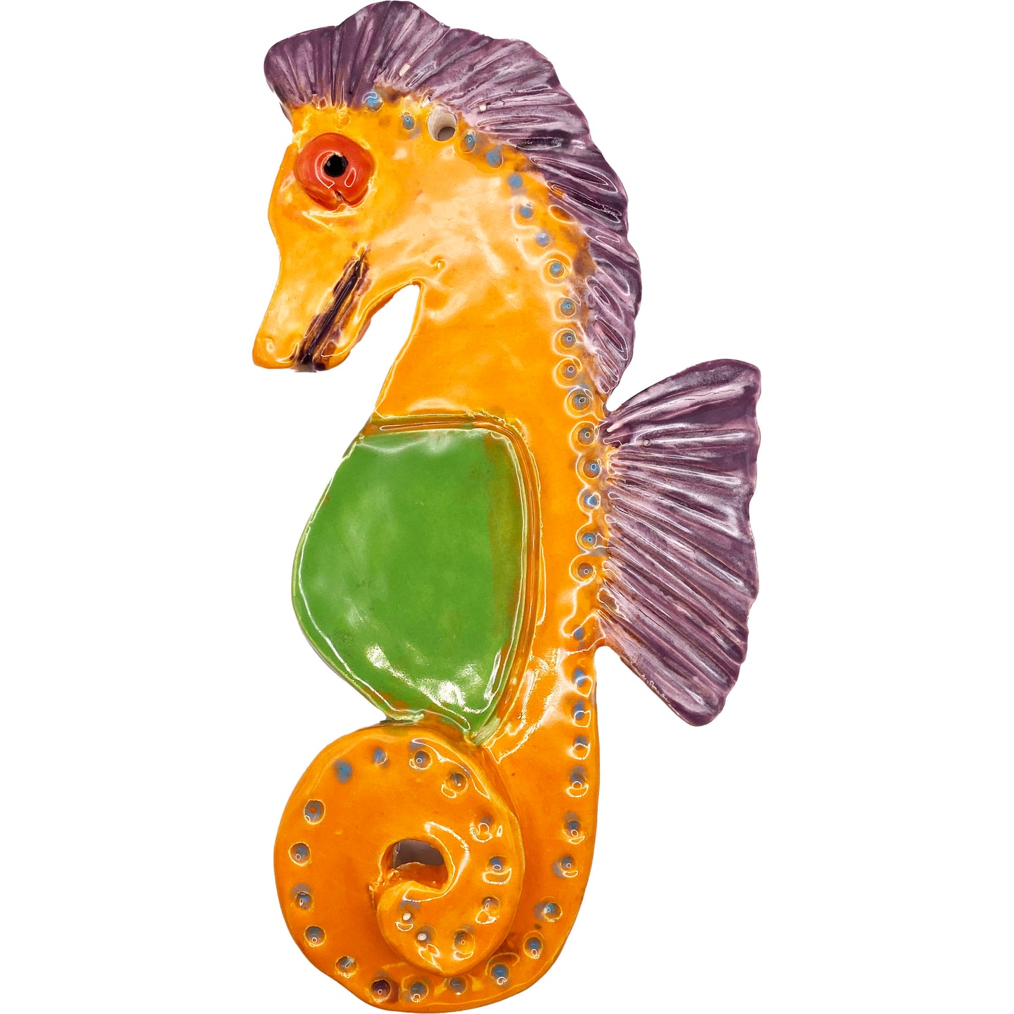 Handmade Ceramic Arts: Glazed Fish 7.5-inch x 4-inch Seahorse by Lisa Uptain