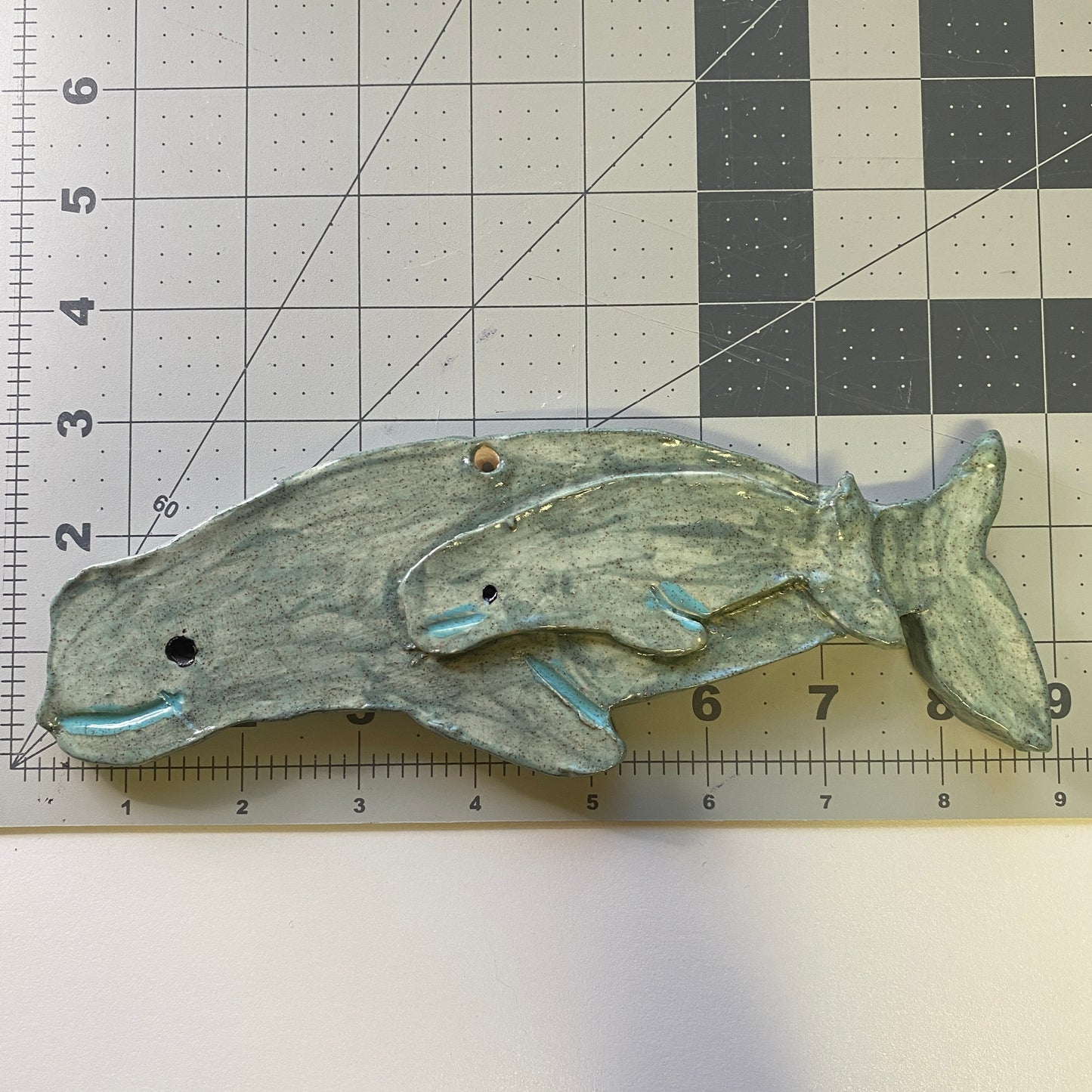 Handmade Ceramic Arts: Glazed Fish 9-inch x 3-inch Whale by Piper Roberson